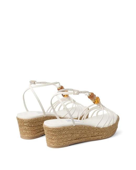 Jimmy Choo White Lemi Wedge 50 Latte Mix Nappa Leather Wedges With Beads