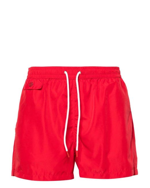 Kiton Red Printed Swim Shorts for men