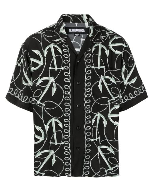 Neighborhood Black Anchor-Print Camp Shirt for men