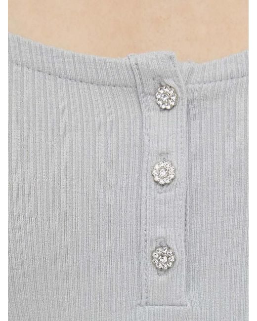 Guess Blue Ribbed-Knit Crystal-Embellished Top