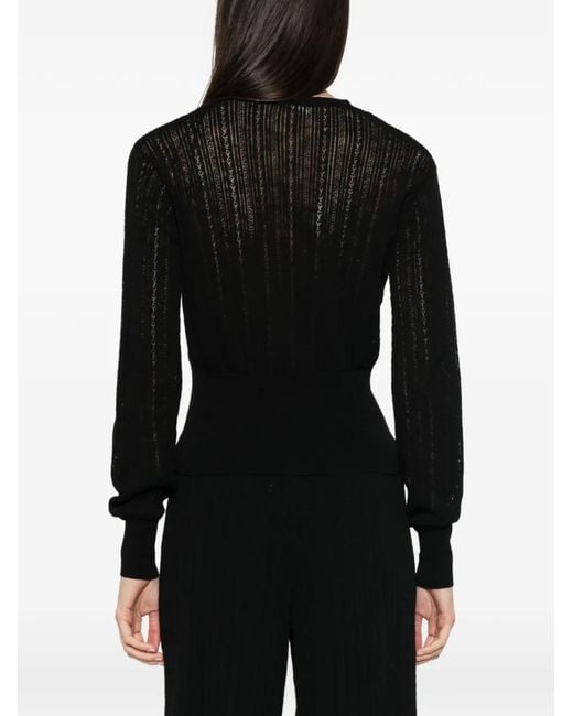 AYA MUSE Black Unae Pointelle-Knit Cardigan