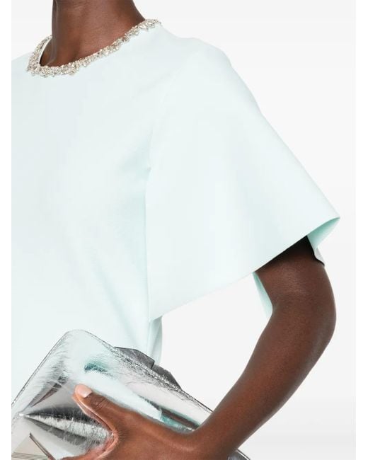Alexander McQueen Blue Embellished Short-Sleeve Midi Dress