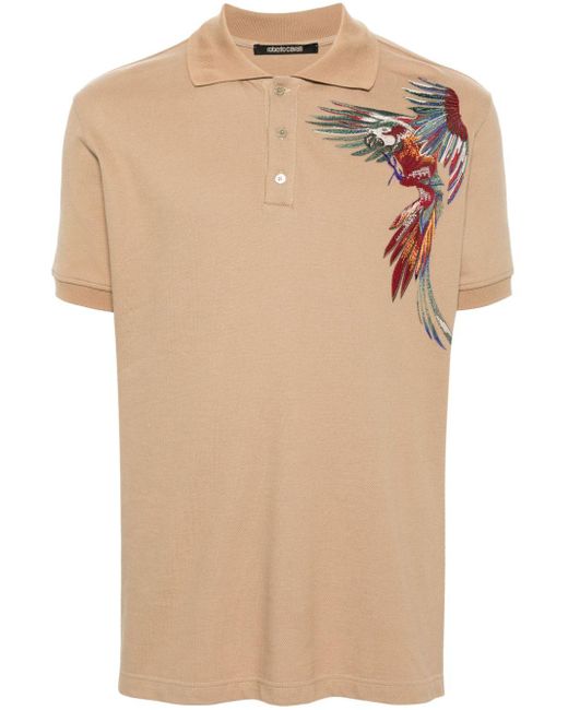 Roberto Cavalli Natural Parrot Cotton Polo Shirt for men