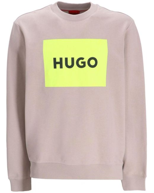HUGO Gray Logo-print Cotton Sweatshirt for men