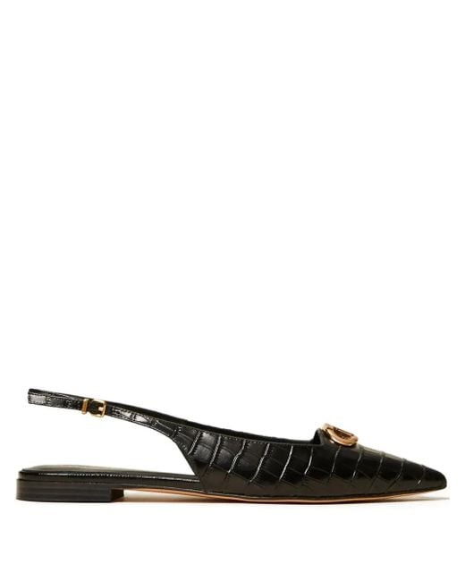 Twinset Black Crocodile-Print Slingback Mules