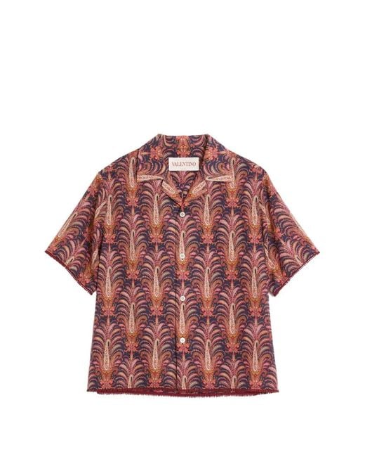 Valentino Garavani Red Voyage Imaginaire-Print Bowling Shirt for men