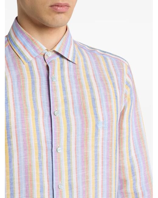Etro Pink Multicoloured Striped Linen Shirt for men