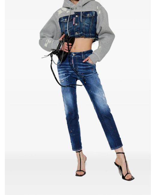 DSquared² Blue Whiskering-Effect Skinny Jeans