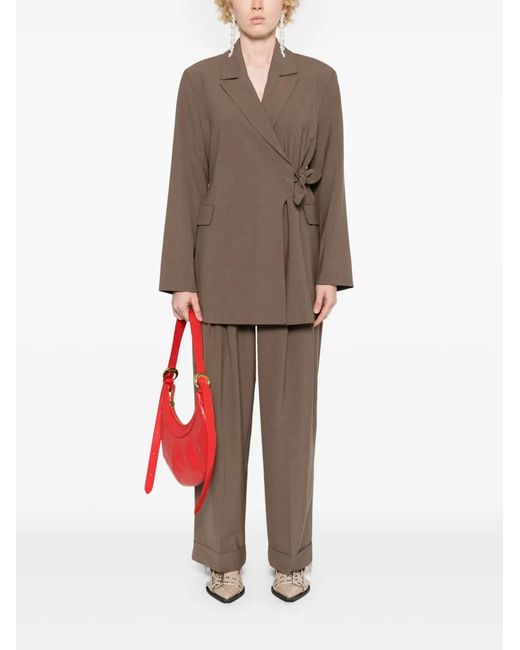 Ganni Brown Knot Detail Wrapped Blazer