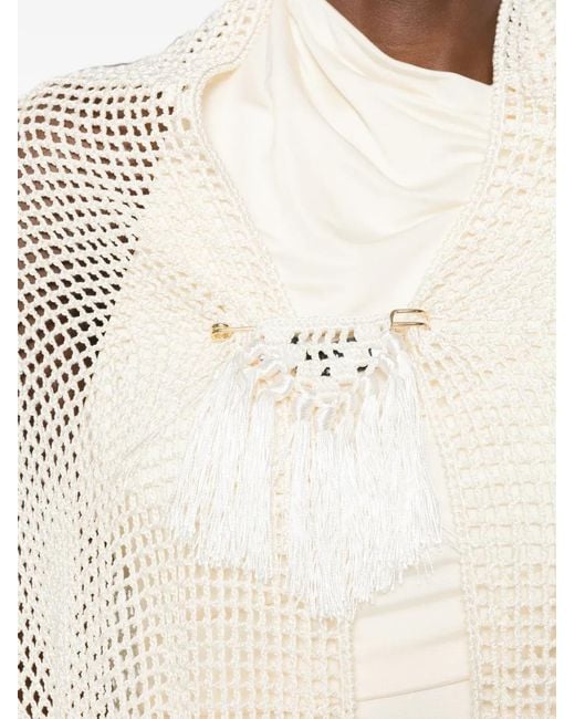 Chiara Is White Scialle Rosa Crochet Fringed Poncho
