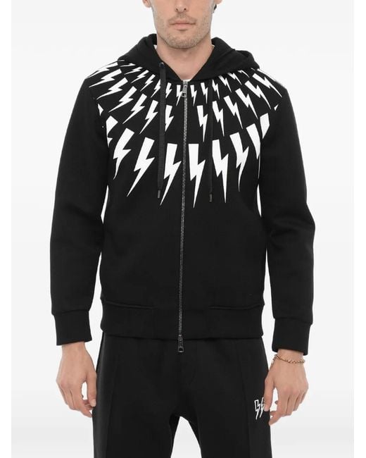 Neil Barrett Black Fairisle Thunderbolt Hoodie for men