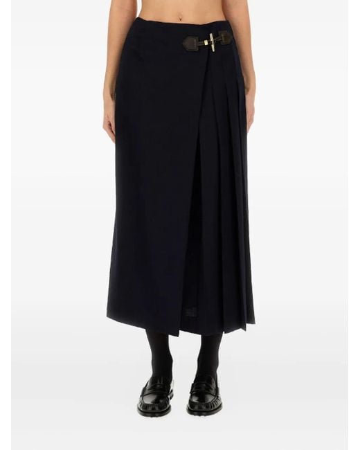 Moschino Black Buckle-Detail Midi Skirt