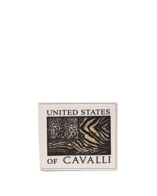 Roberto Cavalli Animal-print Logo Bi-fold Wallet in White for Men | Lyst