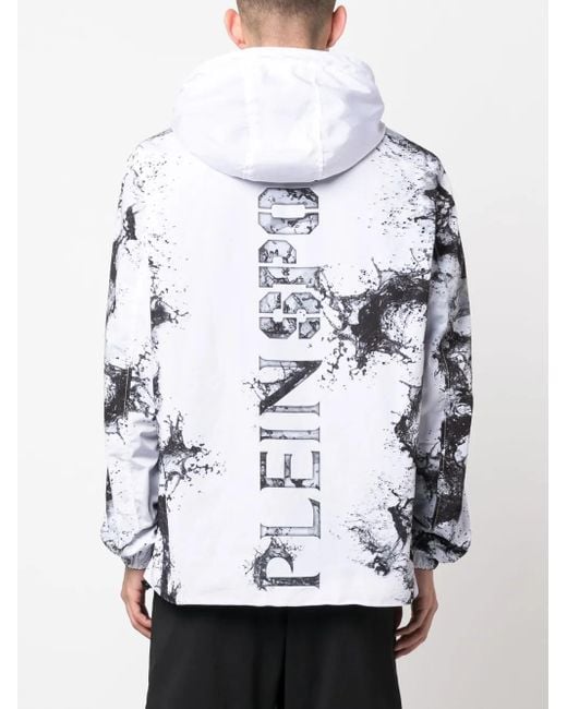 Philipp Plein White Splash-Print Hooded Jacket for men