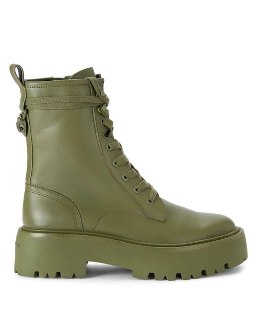 Kurt Geiger Green Matilda Leather Combat Boots