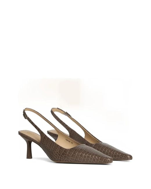12 STOREEZ Gray Leather Slingback Pumps