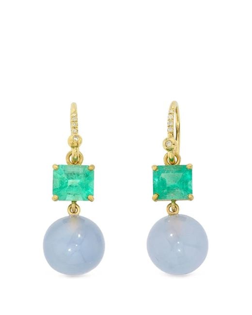 Irene Neuwirth Metallic Gumball Emerald And Chalcedony Earrings