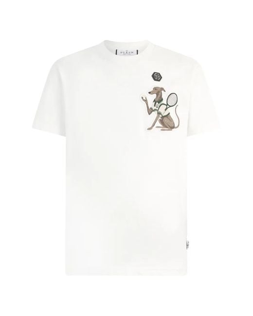 Philipp Plein White Embroidered-Patch Round-Neck T-Shirt for men