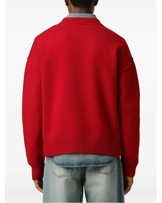 AMI Red Crew-Neck Wool Sweater With Ami De Coeur