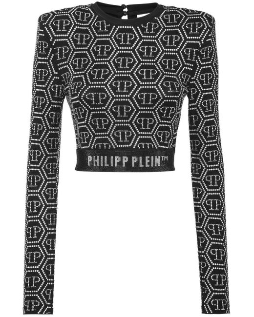 Philipp Plein Black All-over Graphic-print Cotton Top