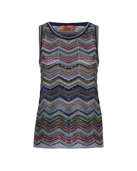 Missoni Gray Sleeveless Chevron Viscose-Blend Top
