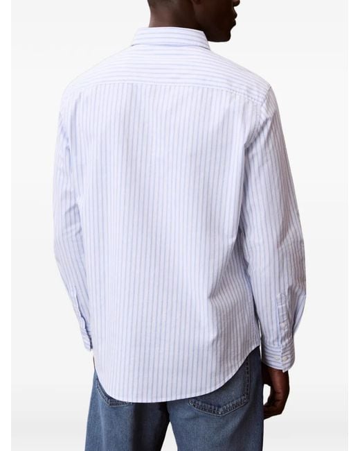 Calvin Klein White Striped-Pattern Button-Down Shirt for men