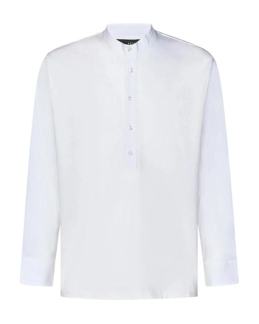 Low Brand White Button-Placket Long-Sleeved T-Shirt for men