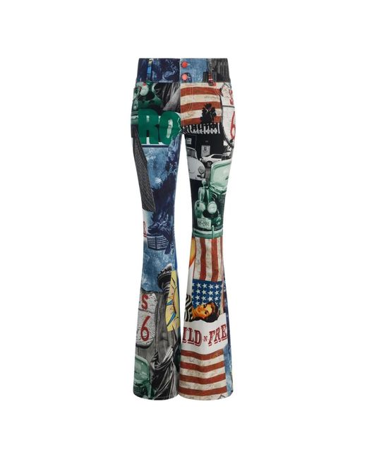 Alice + Olivia Blue Kai Graphic-Print Flared Jeans