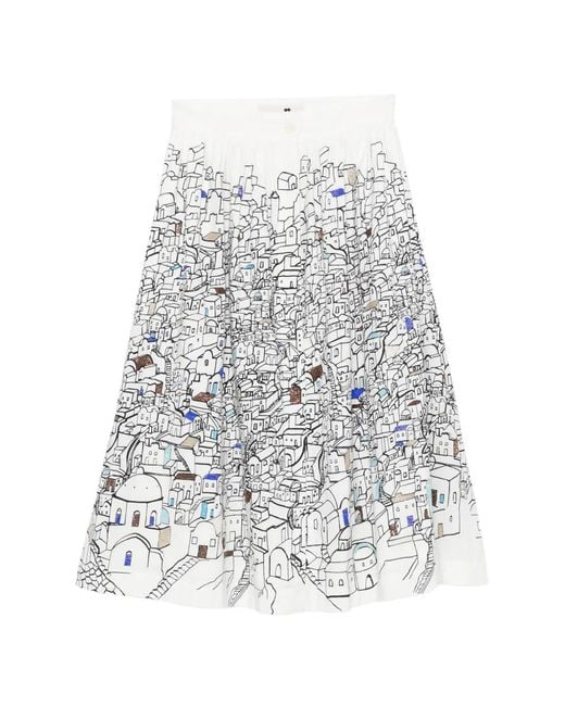 Mii White Mona Graphic-Print Pleated Skirt