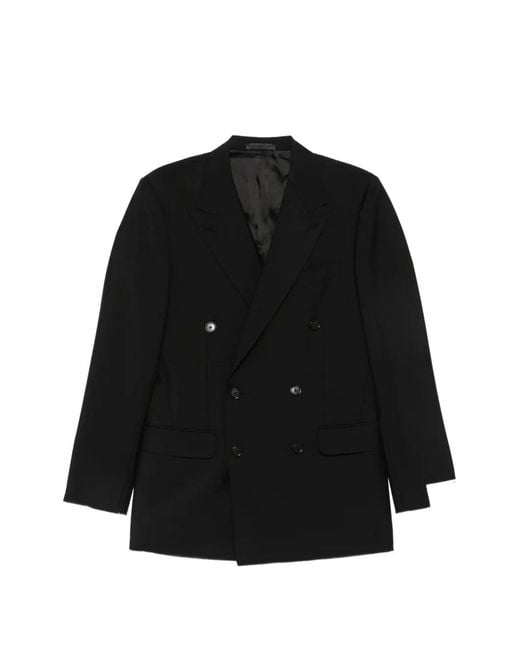 Caruso Black Double-Breasted Peak-Lapel Suit for men
