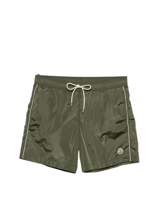 Moncler Green Logo-Patch Drawstring-Waist Swim Shorts for men
