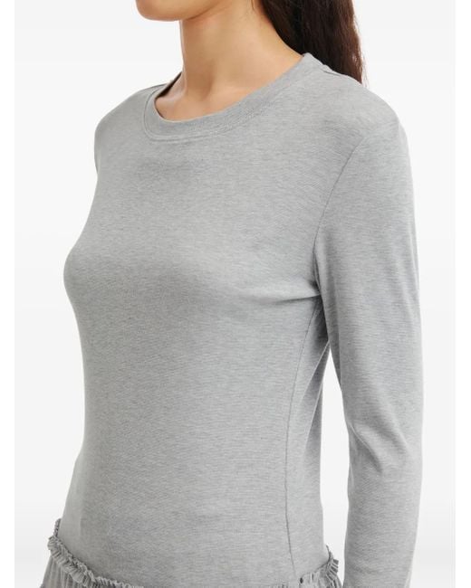 Mini Cream Gray Ruffled Long-Sleeve Top