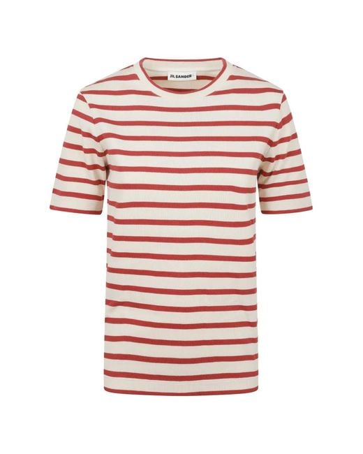 Jil Sander Red Striped Ribbed T-Shirt