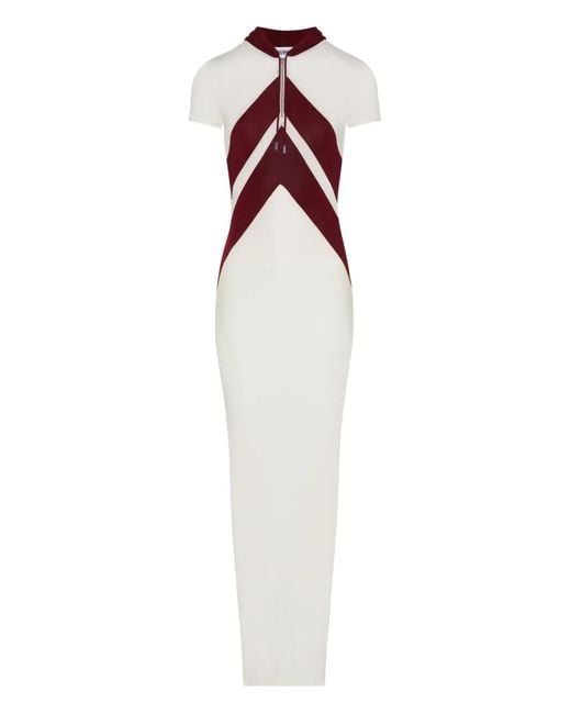 Jean Paul Gaultier White Chevron-Detail Hooded Long Dress