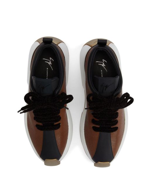 Giuseppe Zanotti Brown Ferox Panelled Leather Sneakers for men