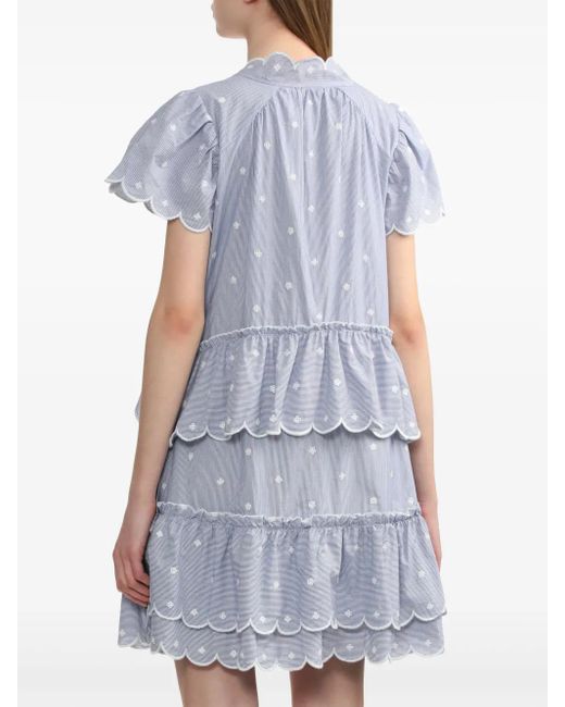 B+ AB Blue Striped Scallop-Trim Minidress