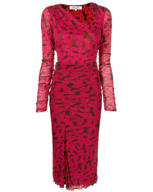 Diane von Furstenberg Chain-link Print Midi Dress in Red | Lyst Australia