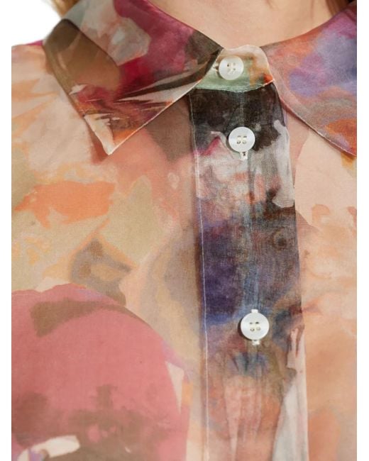 Munthe White Floral-Print Silk Shirt