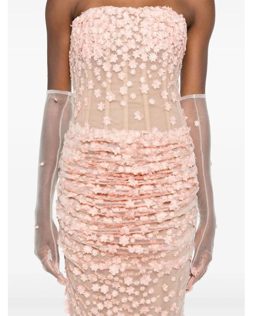Jean Louis Sabaji Natural Floral-Appliqué Long Corset Dress