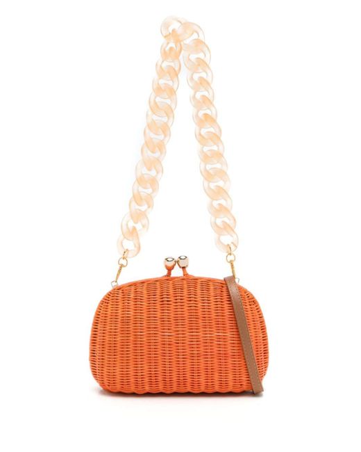 Serpui Orange Mia Woven-wicker Clutch Bag