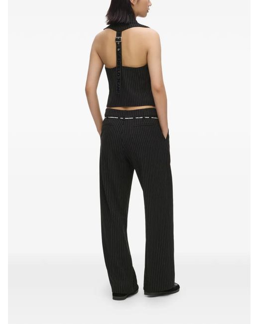 Karl Lagerfeld Black Pinstripe Logo-Tape Trousers