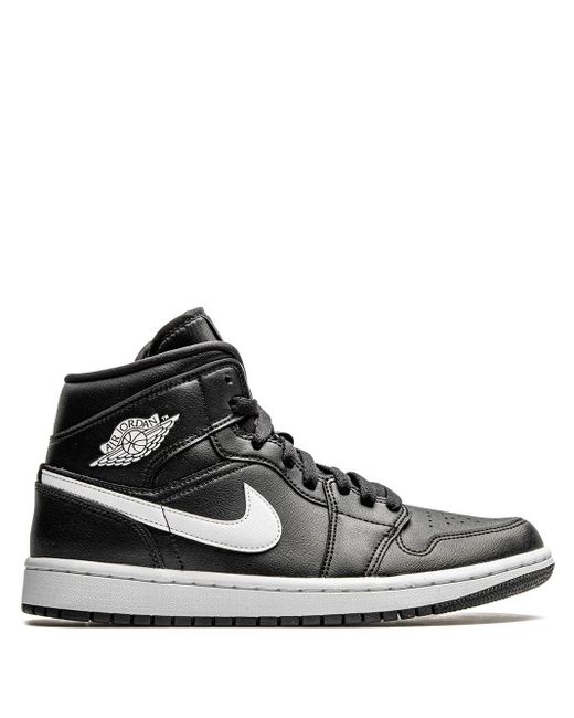 Nike Leather Air 1 Mid Sneakers in Black - Lyst