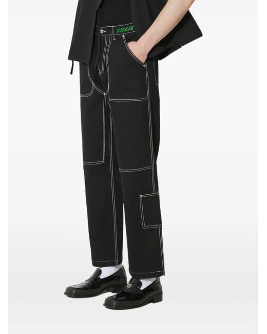 Pleasures Black Logo-Patch Trousers for men