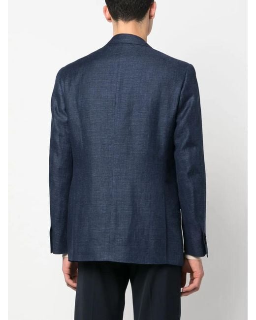 Corneliani Blue Single-Breasted Linen/Flax Blend Blazer for men