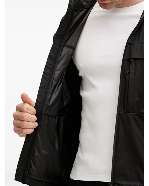 EA7 Black Logo-Patch Hooded Windbreaker for men