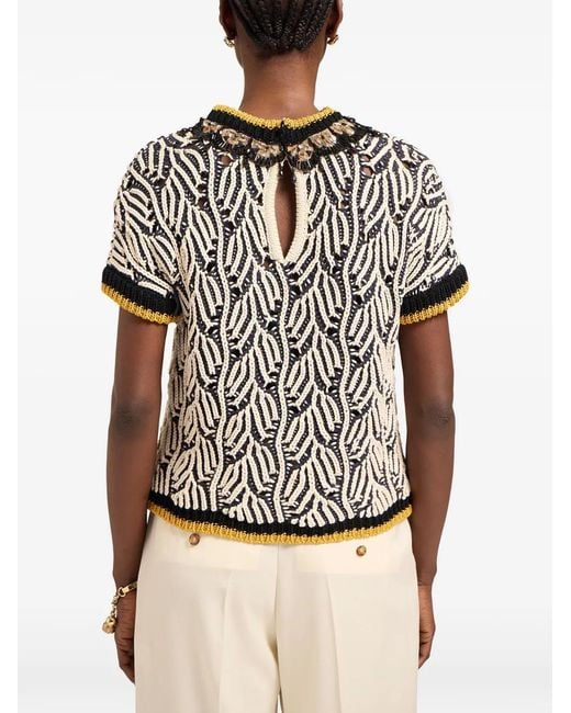 LaDoubleJ Black Patterned Beaded Top