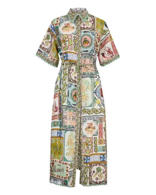 ALÉMAIS Green Tommasina Scalloped Midi Shirt Dress