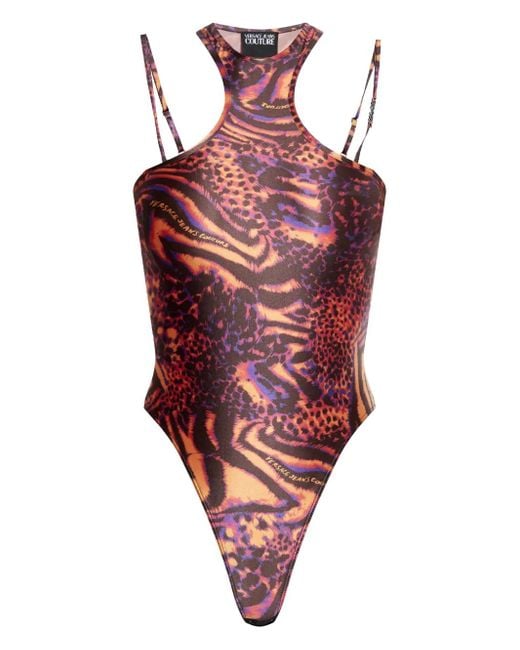 Versace Jeans Couture Red Animal-Print Bodysuit