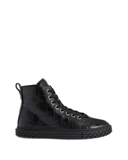 Giuseppe Zanotti Black Blabber Crocodile-Effect Lace-Up Sneakers for men