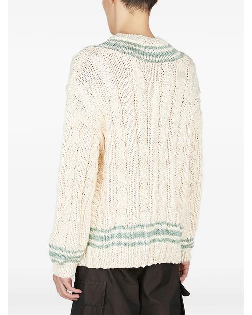 Visvim White Cable-Knit V-Neck Sweater for men